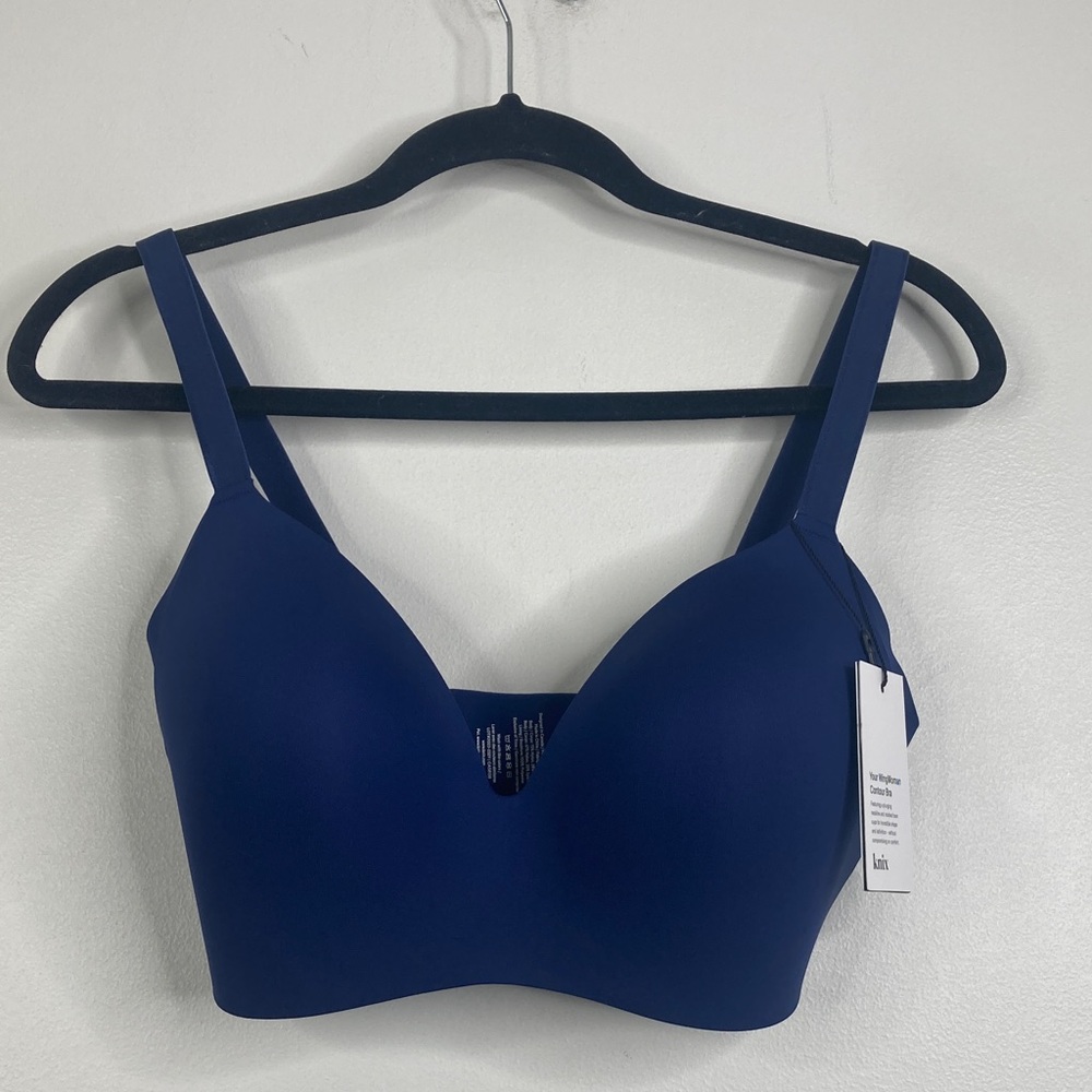 New Knix Wingwoman Bra Womens 34E Midnight Navy Blue Wireless Comfort Contour